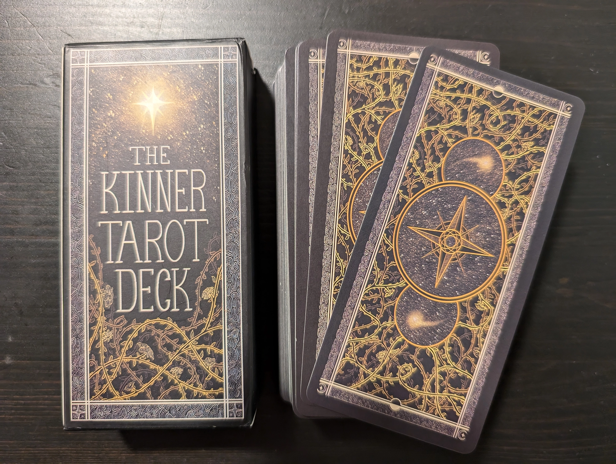 The Kinner Tarot Deck Box and Back of Deck Stack