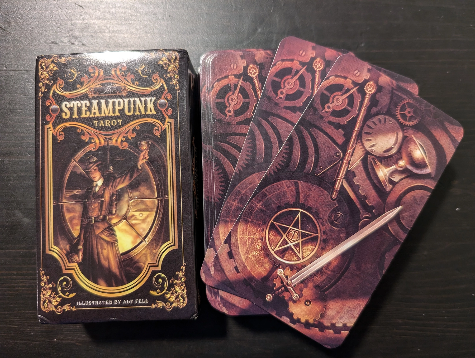 Steampunk Tarot box and back of card stack