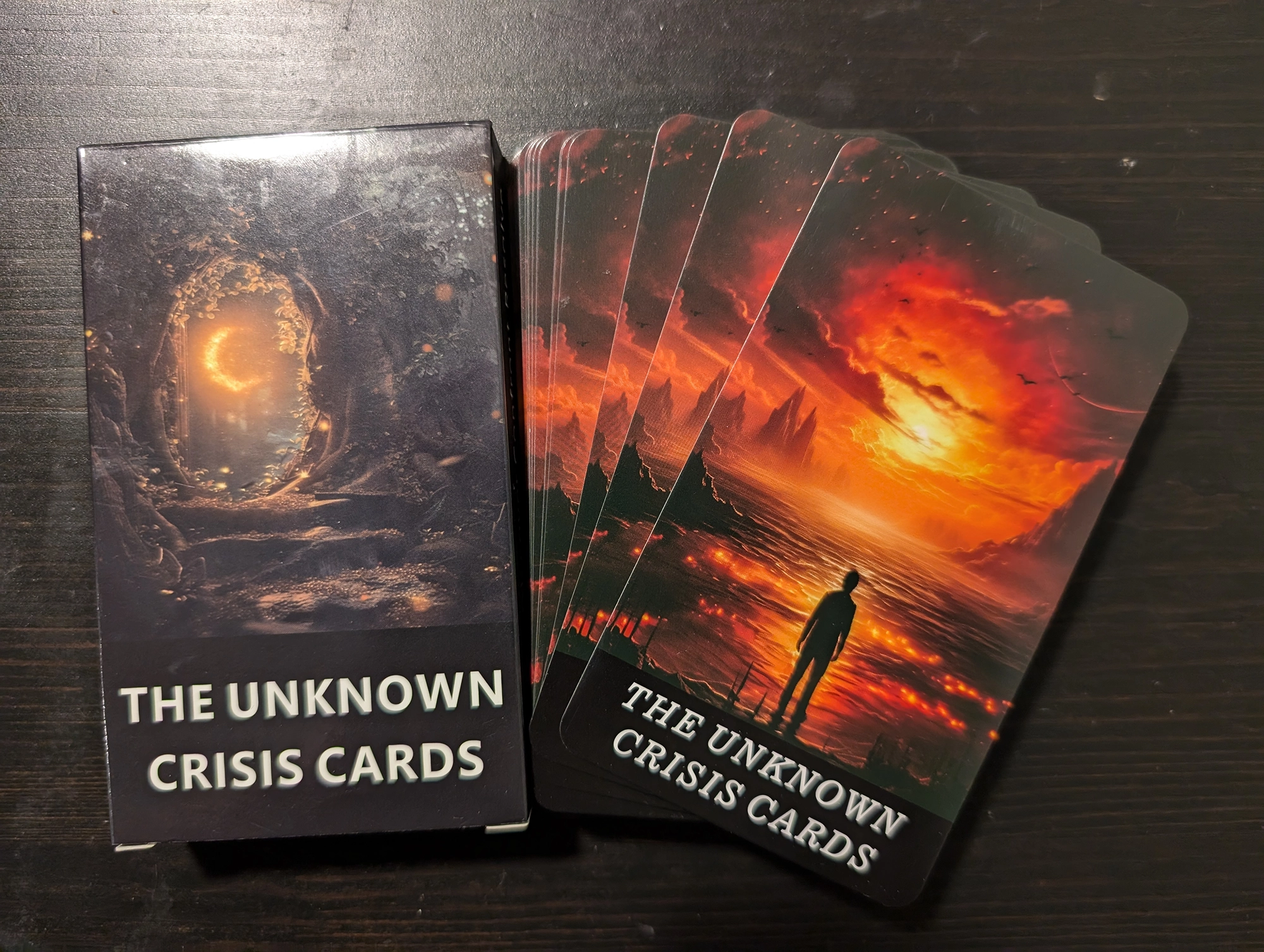 The Unknown Crisis Cards deck and back of card stack