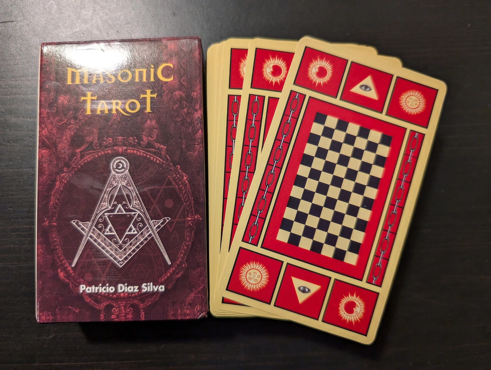 Masonic Tarot box and back of deck stack