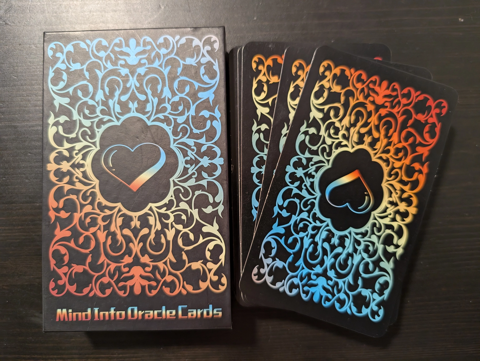 Mind Info Oracle Cards Box and back of card stack