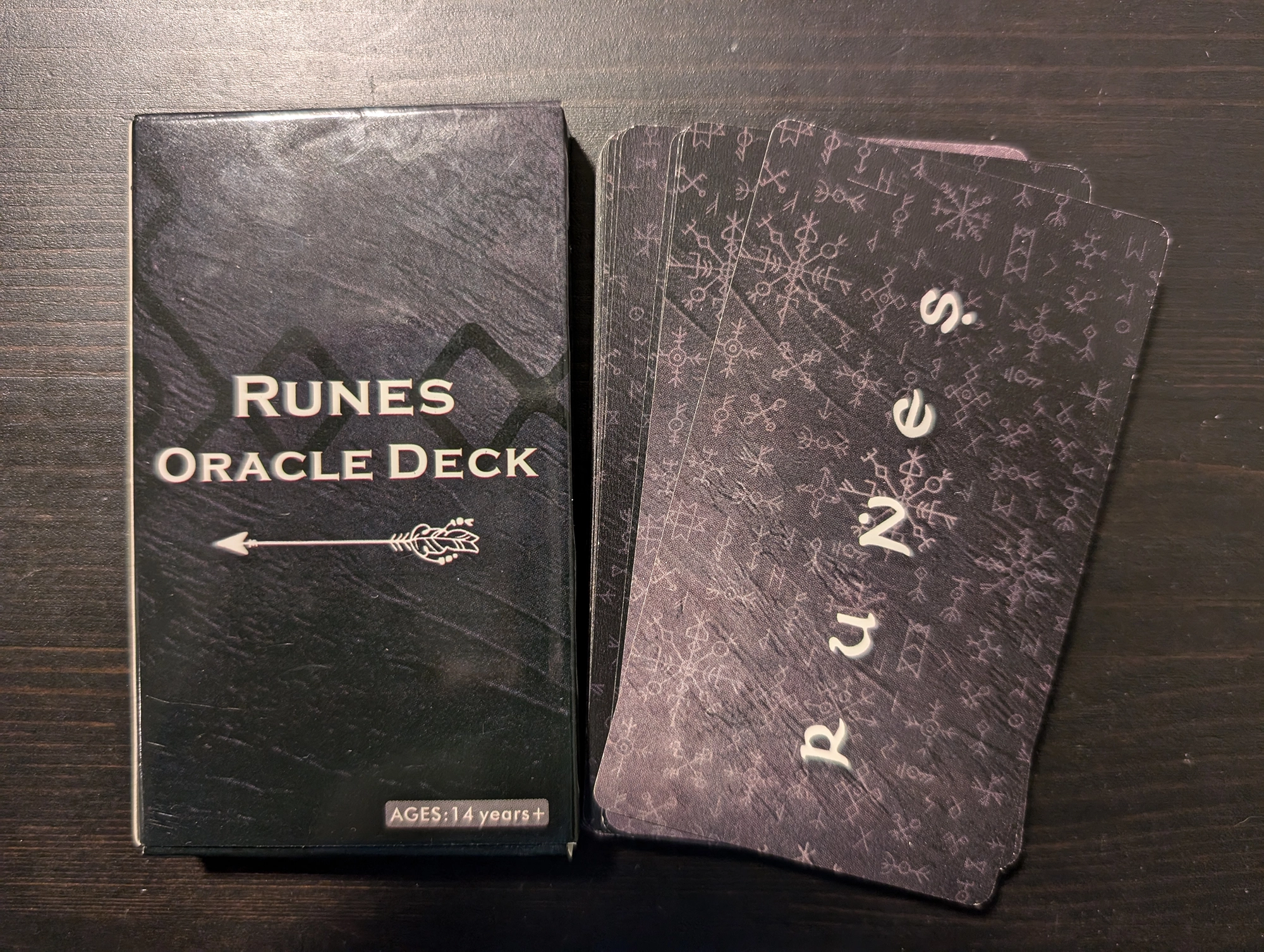 Runes Oracle Deck box and back of deck stack